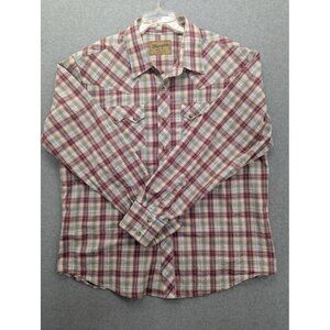 Wrangler Shirt Mens 2XL Red Blue Plaid Retro Western Pearl Snap Cotton Cowboy